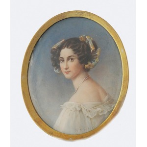 Portret kobiety z kokardami we włosach - miniatura
