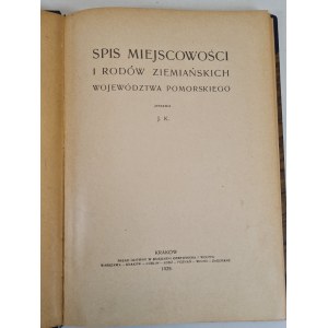 SPIS OF LANDOWNS AND RODS OF POMORSKIE VOIVODSHIP compiled by J.K., published in 1925