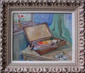 Józef Kowner, Martwa natura z paletą i farbami, 1949