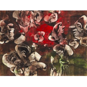 Alfred Lenica (1899 Pabianice - 1977 Warsaw), Composition sur fond rouge et vert, 1967