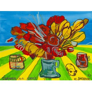 Edward Dwurnik (1943 Radzymin - 2018 Varsavia), Maiale su un tavolo, 2002