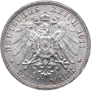 Niemcy, Wirtembergia, Wilhelm II, 3 marki 1911 F, Stuttgart