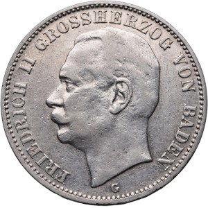 Niemcy, Badenia, Fryderyk II, 3 marki 1908 G, Karlsruhe