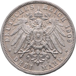 Niemcy, Badenia, Fryderyk II, 3 marki 1909 G, Karlsruhe