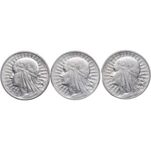 II RP, zestaw 10 złotych 1932-1933 Głowa Kobiety (3szt.)
