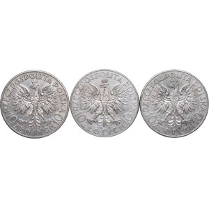 II RP, zestaw 10 złotych 1932-1933 Głowa Kobiety (3szt.)