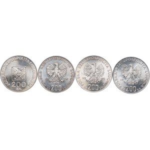 Zestaw monet PRL, 200 złotych 1974 XXX lat PRL-u, 1975 Żołnierze, 1976 Olimpiada (4szt.)