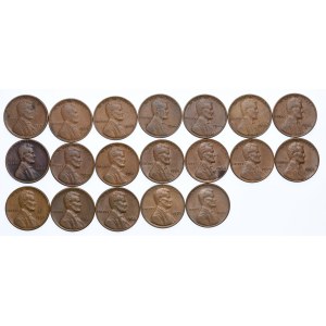 USA, zestaw 1 cent 1919-1971 (19szt.)