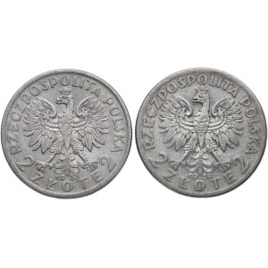 Second Polish Republic, Set of 2 1933–1934 2 zlote Coins Woman's Head (2 pieces)