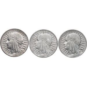 II RP, zestaw 10 złotych 1932-1933 Głowa Kobiety (3szt.)