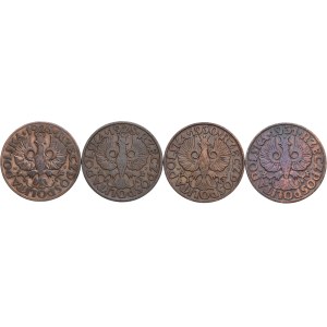 Second Polish Republic, set of 5 groszy coins, 1926–1931 (4 pieces)