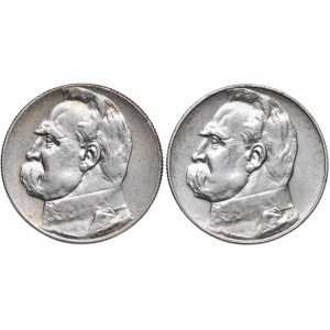 II RP, zestaw 5 złotych 1934, 1936 Józef Piłsudski (2szt.)