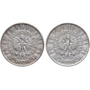 II RP, zestaw 5 złotych 1934, 1936 Józef Piłsudski (2szt.)