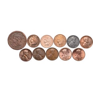 USA, zestaw 1 cent 1853-1990 (11szt.)