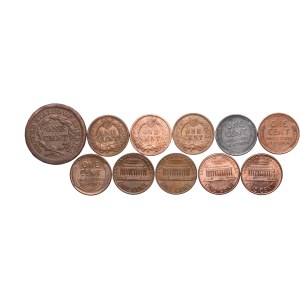 USA, zestaw 1 cent 1853-1990 (11szt.)