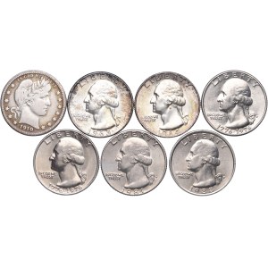 USA, zestaw 25 centów 1910-1988 (7szt.)