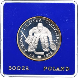PRL, 500 złotych 1987, XV Zimowe Igrzyska Olimpijskie 1988 - bramkarz hokejowy