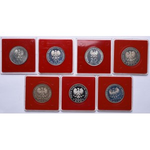 PRL, zestaw 20 złotych 1979-1981 Szpital Centrum Zdrowia Dziecka, Łódź, Cracovia, 200 złotych 1985-1987 Mundial - Meksyk'86, Centrum Zdrowia Matki Polki, XXIV Igrzyska Olimpiady, Mistrzostwa Europy w piłce nożnej 1988 (7szt.) PRÓBA