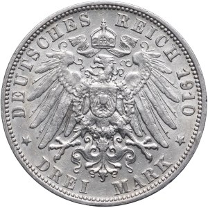 Niemcy, Wirtembergia, Wilhelm II, 3 marki 1910 F, Stuttgart