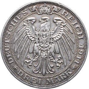Niemcy, Prusy, 3 marki 1911 A, Berlin, 100- lecie uniwersytetu we Wrocławiu
