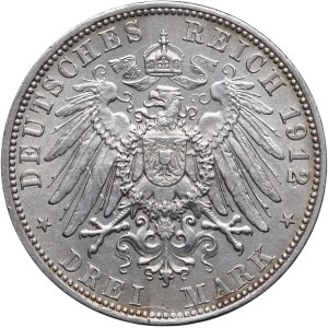 Niemcy, Bawaria, Otto, 3 marki 1912 D, Monachium