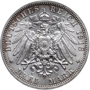 Niemcy, Saksonia, Fryderyk August III, 3 marki 1913 E, Muldenhütten