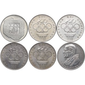 PRL, zestaw 200 złotych 1974 XXX lat PRL-u, 1976 Olimpiada, 1000 złotych 1982 Jan Paweł II (6szt.)