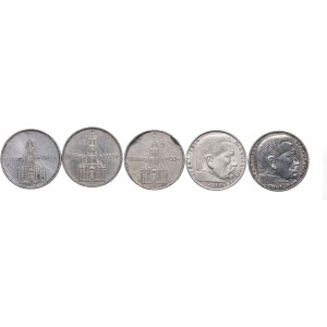 Niemcy, III Rzesza, zestaw 2 marki 1934-1939 (5szt.)