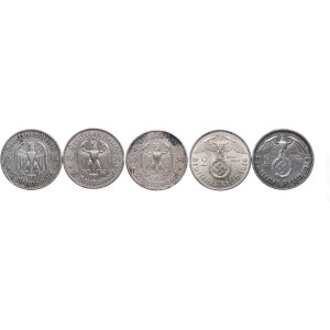 Niemcy, III Rzesza, zestaw 2 marki 1934-1939 (5szt.)