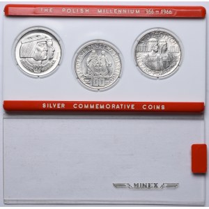 PRL, zestaw 100 złotych 1966, Mieszko i Dąbrówka, obiegowa i próby, DESTRUKT (3szt.)
