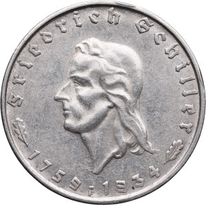 Niemcy, III Rzesza, 2 marki 1934 F, Stuttgart, Friedrich Schiller