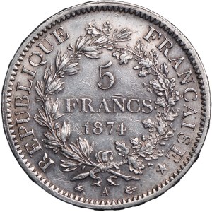 Francja, Trzecia Republika, 5 franków 1874 A, Paryż