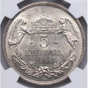 Węgry, Franciszek Józef I, 5 koron 1908 KB, Kremnica