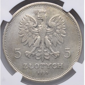II RP, 5 złotych 1930 Sztandar - STEMPEL GŁĘBOKI