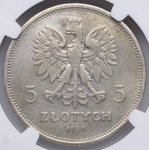 II RP, 5 złotych 1930 Sztandar - STEMPEL GŁĘBOKI