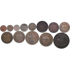 Rosja, zestaw 1/4, 1/2, 1, 2, 3, 5 kopiejek 1864 - 1915 (13szt.)