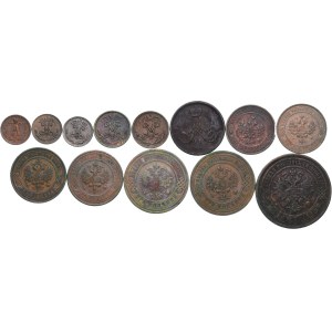 Rosja, zestaw 1/4, 1/2, 1, 2, 3, 5 kopiejek 1864 - 1915 (13szt.)