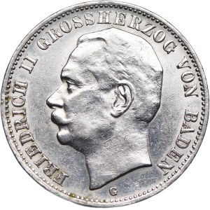 Niemcy, Badenia, Fryderyk II, 3 marki 1912 G, Karlsruhe