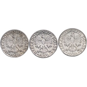 Second Polish Republic, 1936 Sailing Ship 2 zlote set (3 coins)
