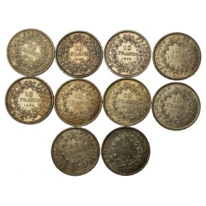 France, Fifth Republic, set of 10 francs 1965-1970. total of 10 pieces. (101)