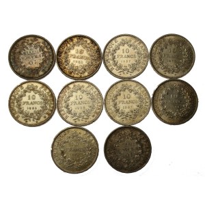 France, Fifth Republic, set of 10 francs 1965-1970. total of 10 pieces. (106)