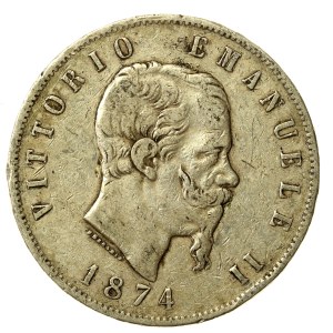 Italia, Vittorio Emanuele II, 5 lire 1874, Milano (181)