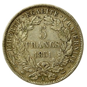 Francia, Seconda Repubblica, 5 franchi 1851, Parigi (206)