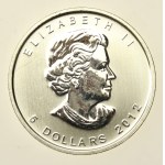 Canada, Elizabeth II, $5 2012 - Maple leaf, 1 oz. Ag 999 (258)