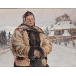 Władysław Jarocki (1879 Podhajczyki - 1965 Kraków), Portrait of a highlander woman against the background of a cottage, 1937