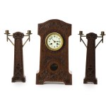 Wladyslaw Kut (1915 Nawsie - 2006), Mantel clock with a pair of candlesticks, 1937