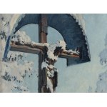 Marian Mróz (1908 Dąbrówka Tuchowska - 1967 ), Roadside shrine in winter, 1954