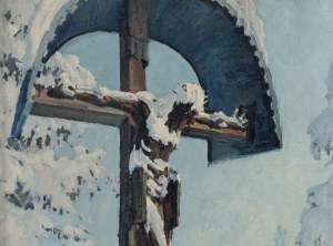 Marian Mróz (1908 Dąbrówka Tuchowska - 1967 ), Przydrożna kapliczka zimą, 1954