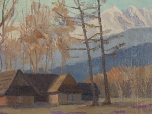 Franciszek Wójcik (1903 Wojciechowo - 1984 Zakopane), Pejzaż zakopiański z krokusami