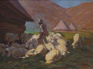 Zefiryn Ćwikliński (1871 Lwów - 1930 Zakopane), Juhas z owcami, 1923